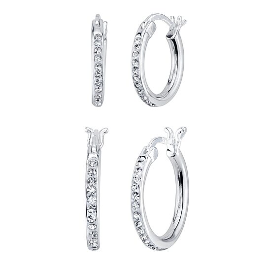 Womens White Crystal Sterling Silver 2 Pair Earring Set