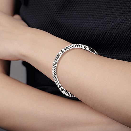 Mens Sterling Silver 8 1/2 Inch Solid Curb Chain Bracelet