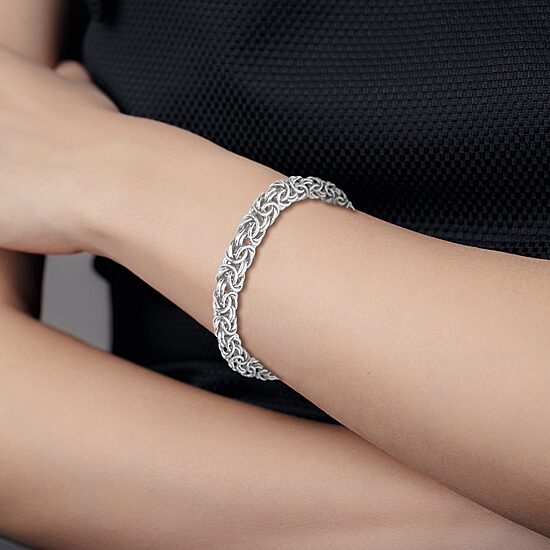 Made in Italy Womens Sterling Silver 7.5 Inch Semisolid Byzantine Chain Bracelet