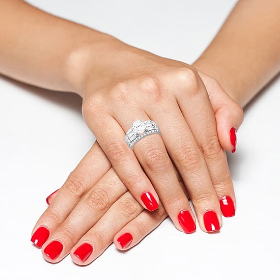 Womens 1 CT. Cubic Zirconia Sterling Silver Round Bridal Set