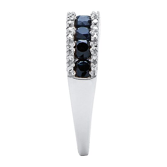 Womens 2MM Diamond Accent Genuine Blue Sapphire Platinum Over Silver Band