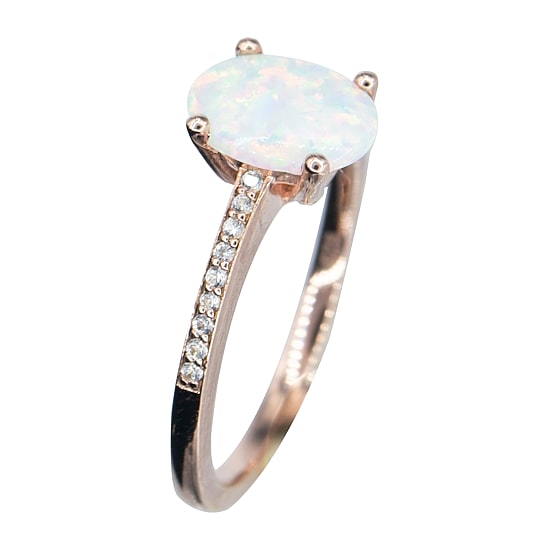 Womens Lab Created White Opal 14K Rose Gold Over Silver Halo Cocktail Ring