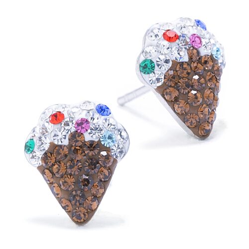 Silver Treasures Ice Cream Multi Color Crystal Sterling Silver 10.1mm Stud Earrings, One Size