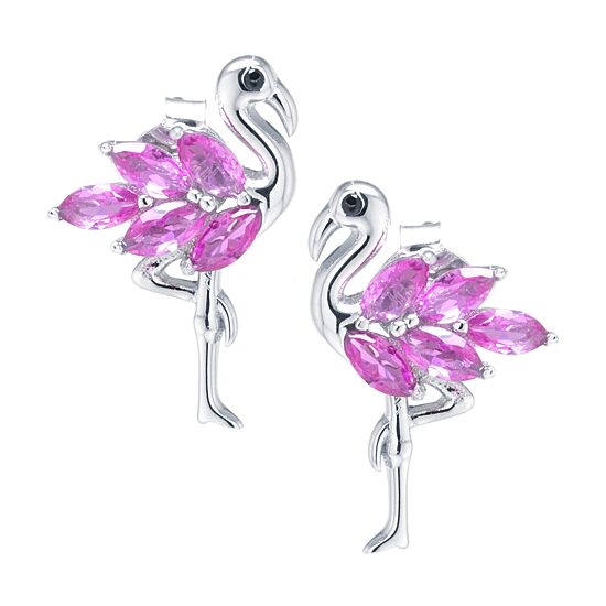 Silver Treasures Flamingo Pink Cubic Zirconia Sterling Silver 16.2mm Stud Earrings