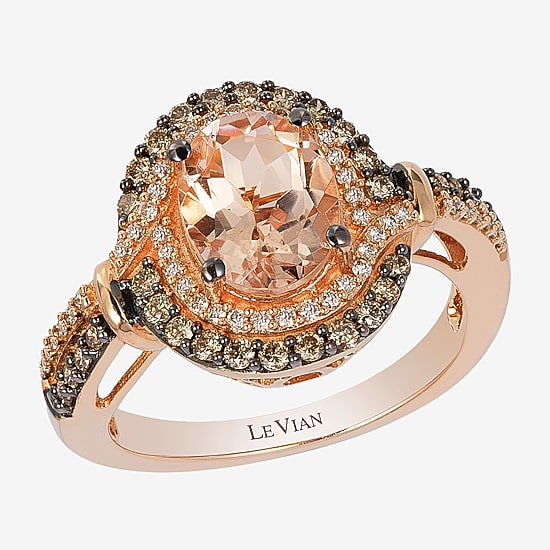 Le Vian® Grand Sample Sale™ Ring featuring 1  1/3 CT. Peach Morganite™ 1/3 CT. Chocolate Diamonds® 1/6 CT. Vanilla Diamonds®  set in 14K Strawberry Gold®