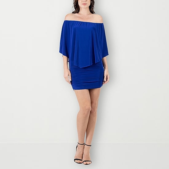 24seven Comfort Apparel Womens Straight Neck Short Sleeve Sheath Dress
