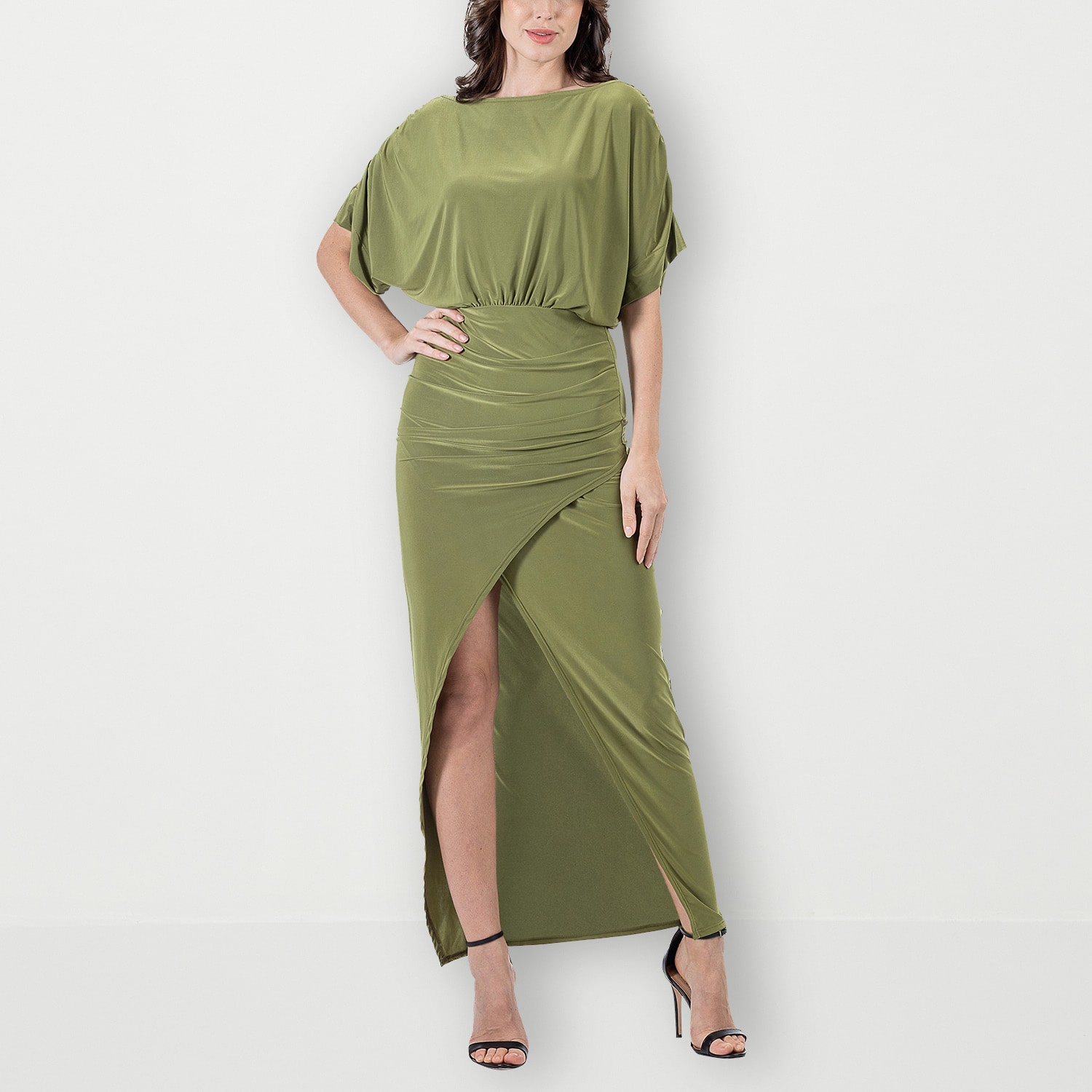 24seven Comfort Apparel Womens Boat Neck Short Sleeve Maxi Dress
