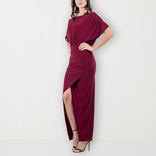 24seven Comfort Apparel Womens Boat Neck Short Sleeve Maxi Dress