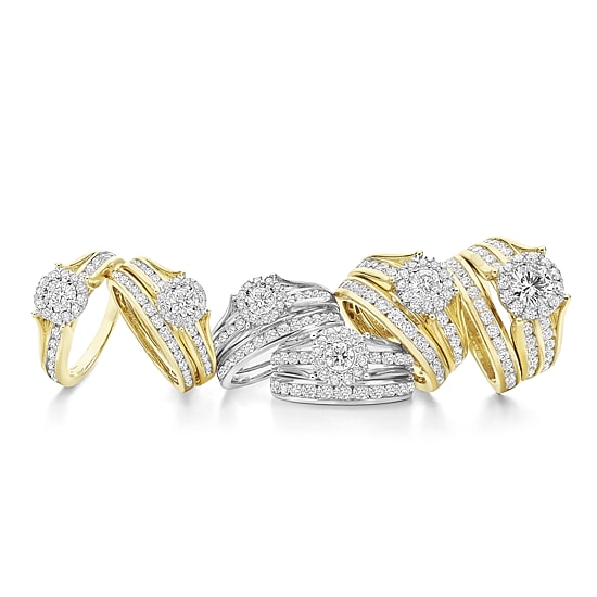 (G / Si1-Si2) Womens 3 CT. T.W. Lab Grown White Diamond 10K Gold Round Side Stone Halo Bridal Set
