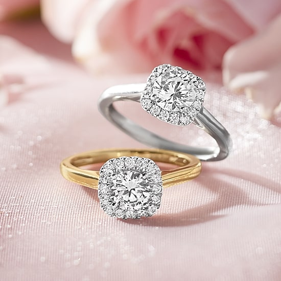 1 CT. T.W. Lab-Grown (G-H / SI1-SI2) Diamond Cushion Halo Engagement Ring in 10K Gold