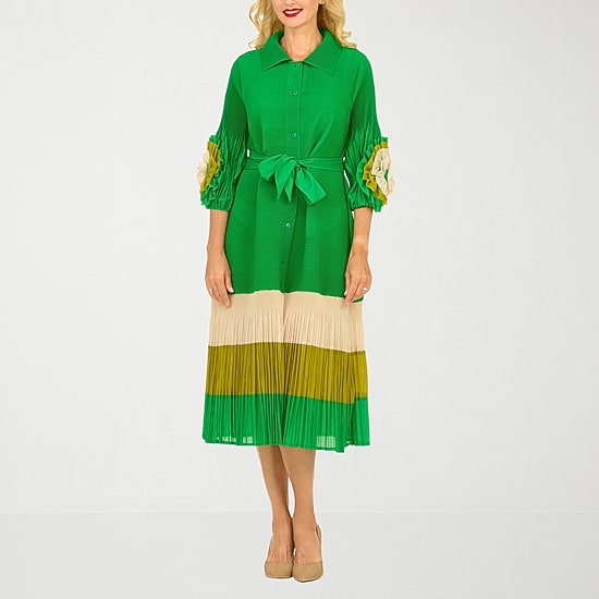 Giovanna Signature Womens Easy-on + Easy-off 3/4 Sleeve Midi Shirt Dress