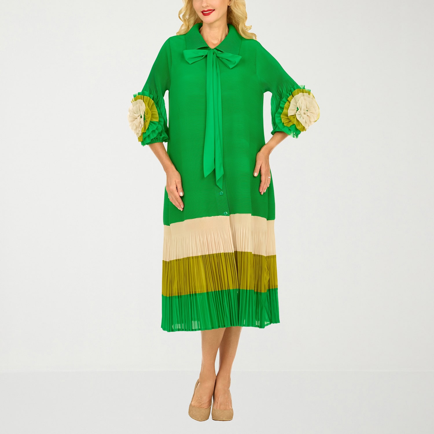 Giovanna Signature Womens Easy-on + Easy-off 3/4 Sleeve Midi Shirt Dress