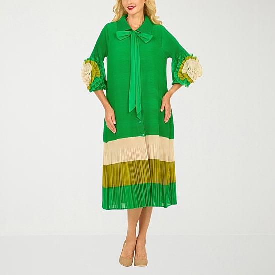 Giovanna Signature Womens Easy-on + Easy-off 3/4 Sleeve Midi Shirt Dress