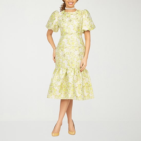 Giovanna Signature Womens Midi Crew Neck Short Sleeve Floral A-Line Dress