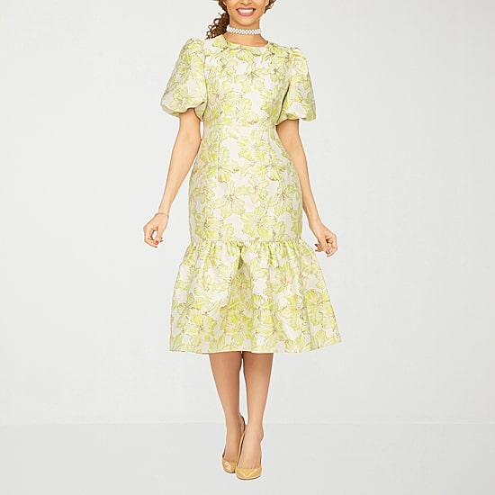 Giovanna Signature Womens Midi Crew Neck Short Sleeve Floral A-Line Dress