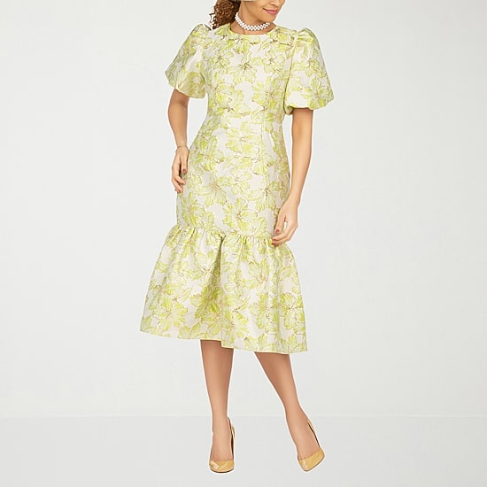 Giovanna Signature Womens Midi Crew Neck Short Sleeve Floral A-Line Dress