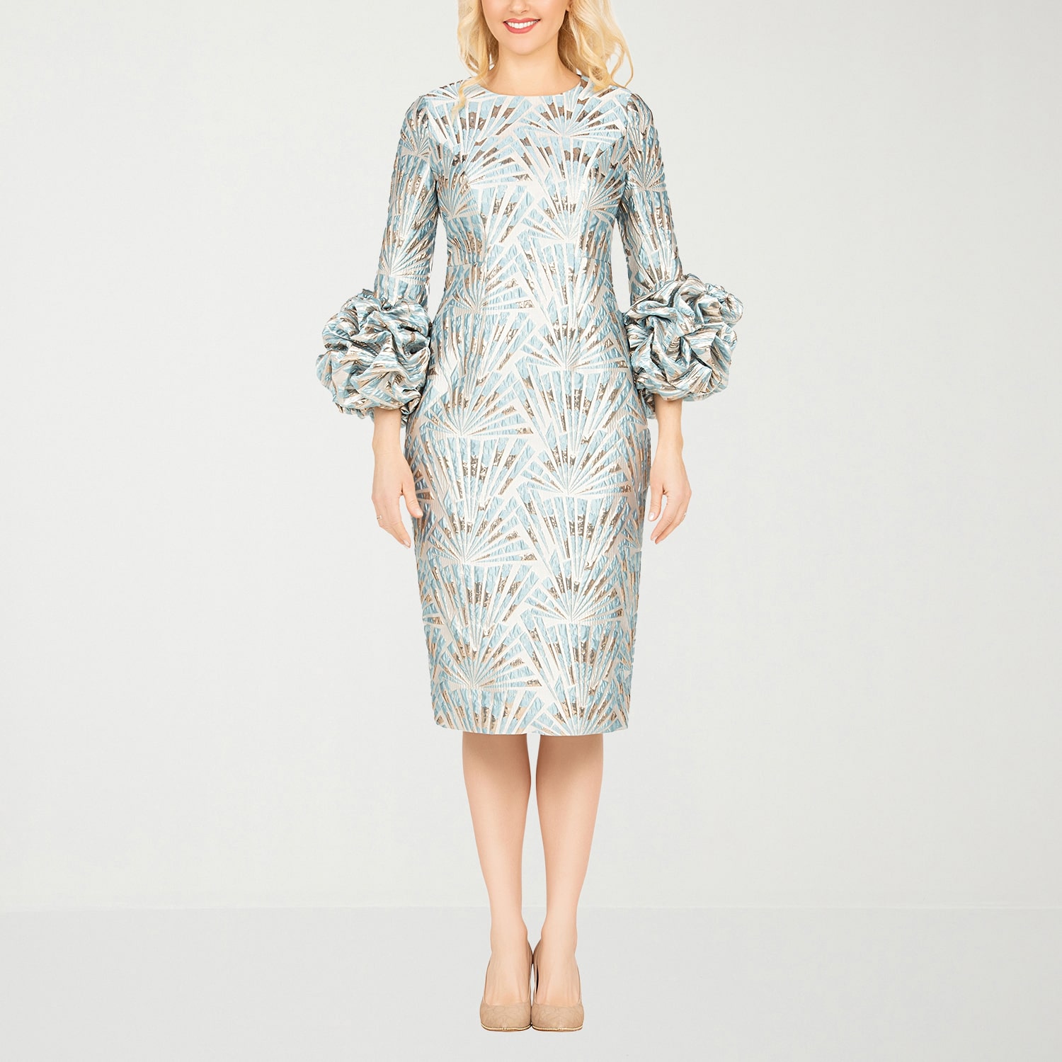 Giovanna Signature Womens Crew Neck Long Sleeve Easy-on + Easy-off Geometric Shift Dress