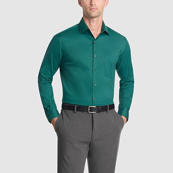 Van Heusen Everyday Defense Stain Shield Fitted Mens Modern Fit Stretch Fabric Wrinkle Free Long Sleeve Dress Shirt