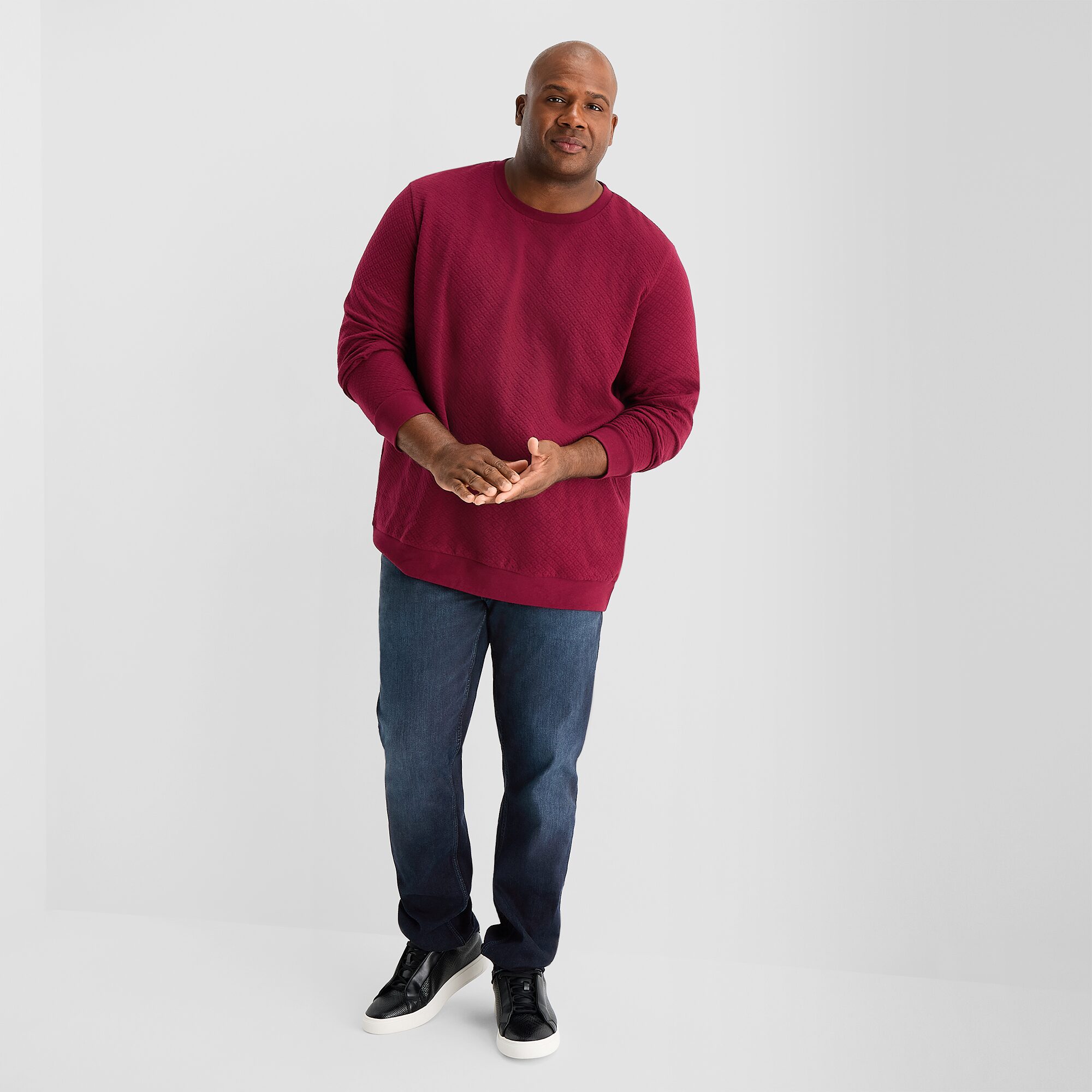 Shaquille O'Neal XLG™ Textured Fleece Mens Crew Neck Long Sleeve Big and Tall Sweatshirt