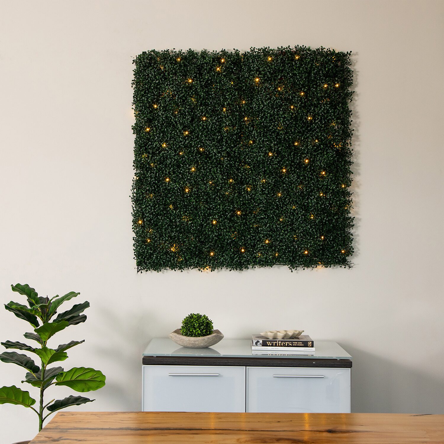 Nearly Natural 40in. X 40in. Green Lighted Boxwood Wall Panel Artificial Plant