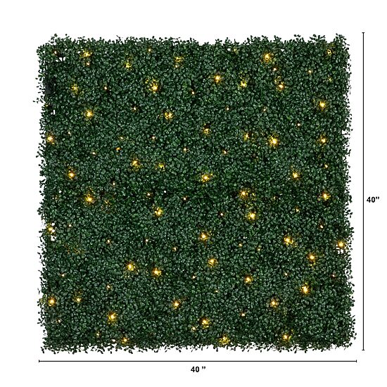 Nearly Natural 40in. X 40in. Green Lighted Boxwood Wall Panel Artificial Plant