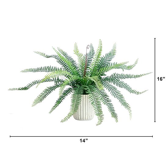 Nearly Natural 16in Green Fern Artificial Plant