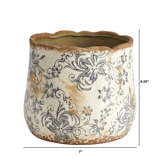 Nearly Natural 7in. White Tuscan Ceramic Scroll Vase