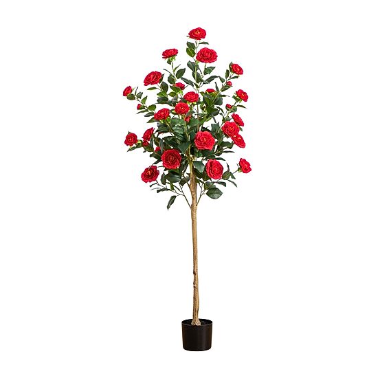 Nearly Natural 5ft. Red Camellia Rose Indoor Artificial Tree