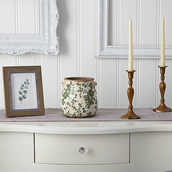 Nearly Natural 6.5in. Green Tuscan Ceramic Scroll Vase