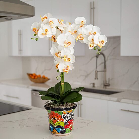 Nearly Natural 27in White Triple Orchid Floral Arrangement