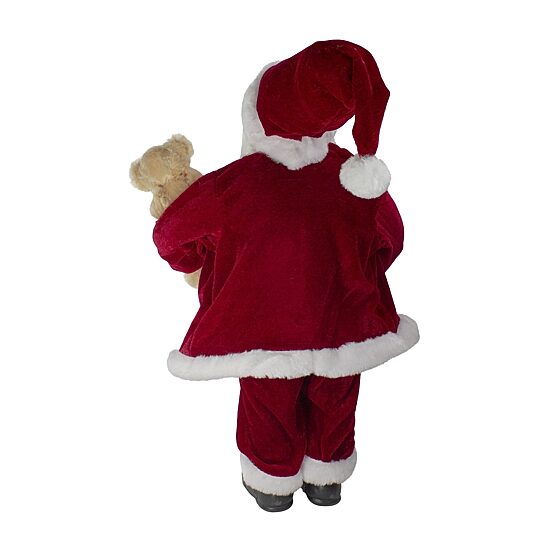 Northlight 18" Standing Santa With A Plush Brown Bear Christmas Figurine