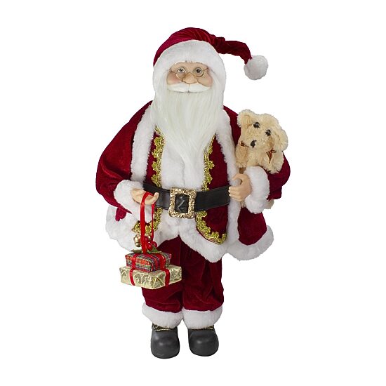 Northlight 18" Standing Santa With A Plush Brown Bear Christmas Figurine