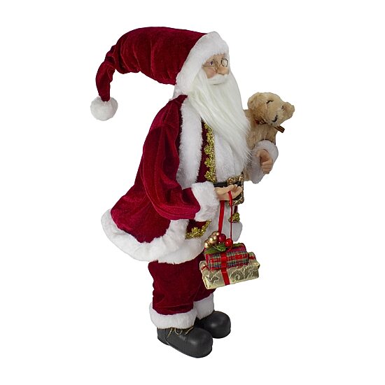 Northlight 18" Standing Santa With A Plush Brown Bear Christmas Figurine
