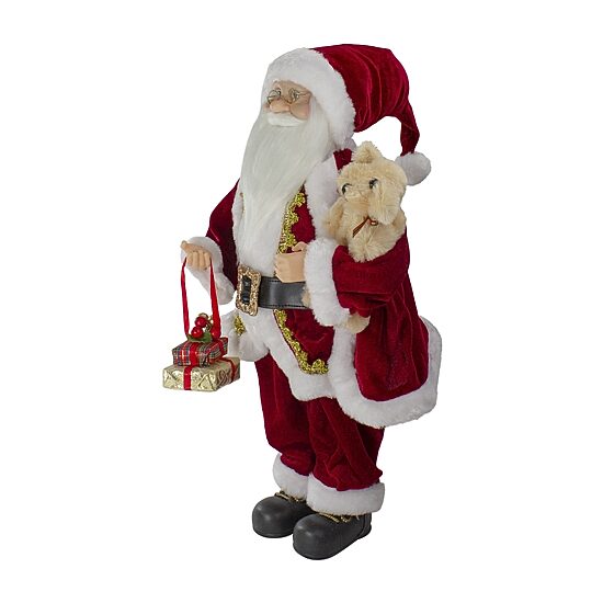 Northlight 18" Standing Santa With A Plush Brown Bear Christmas Figurine