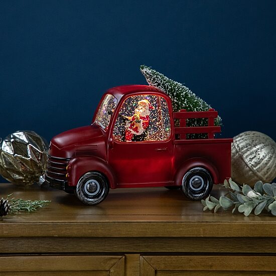 Northlight 9" Led Lighted Santa In Retro Truck With Tree Christmas Snow Globe