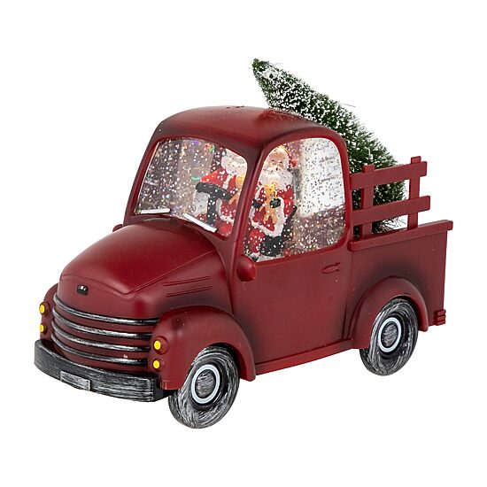 Northlight 9" Led Lighted Santa In Retro Truck With Tree Christmas Snow Globe
