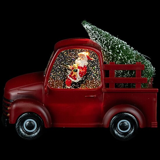 Northlight 9" Led Lighted Santa In Retro Truck With Tree Christmas Snow Globe