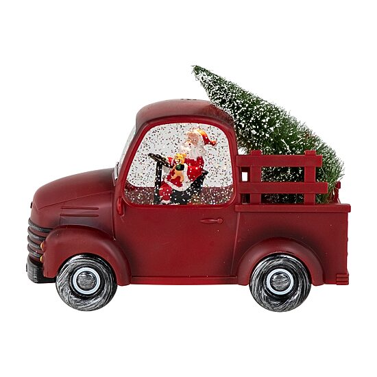 Northlight 9" Led Lighted Santa In Retro Truck With Tree Christmas Snow Globe