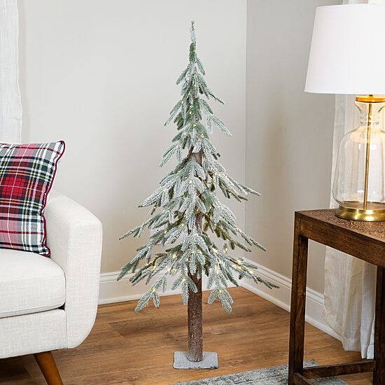 Northlight 4ft Prelit Alpine Flocked Artificial Clear Led Lights 4 Foot Pine Christmas Tree