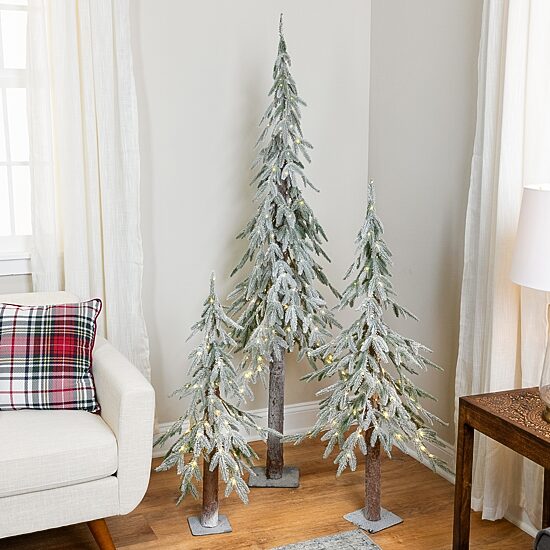 Northlight 4ft Prelit Alpine Flocked Artificial Clear Led Lights 4 Foot Pine Christmas Tree