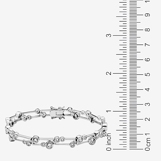 Sterling Silver Cubic Zirconia Round Link Bracelet