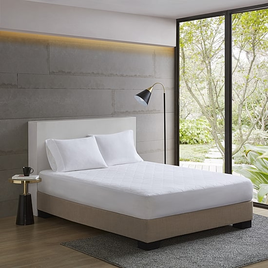 Sleep Philosophy All Natural Cotton Percale Quilted Mattress Pad with Spandex Snug-on Slip Fit Skirt