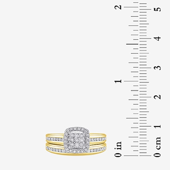 Surrounded by Love Womens 1/5 CT.T.W. Natural Diamond Sterling Silver or 14K Gold Over Silver Cushion Side Stone Halo Bridal Set