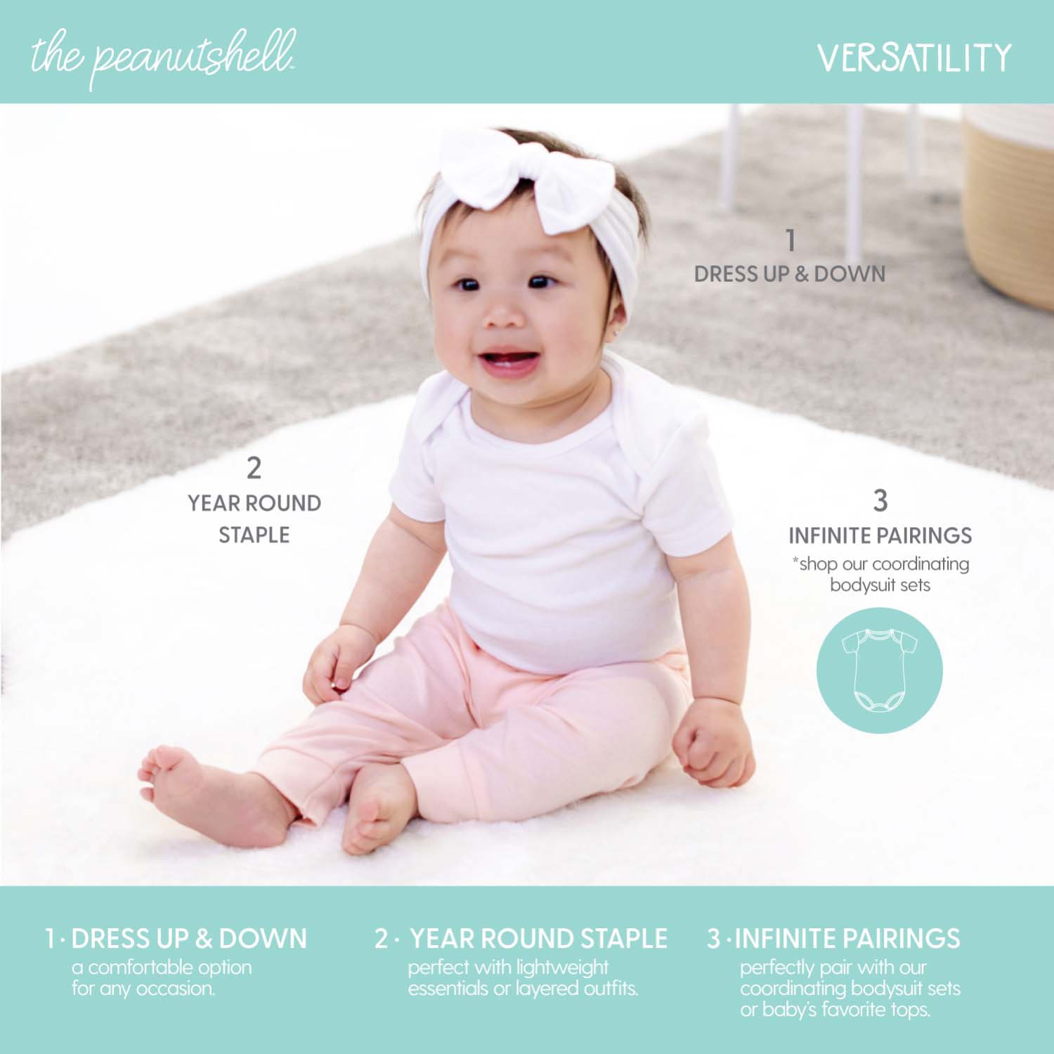 The Peanutshell Baby Girls Easy-on + Easy-off Mid Rise Straight Regular Fit Pull-On Pant