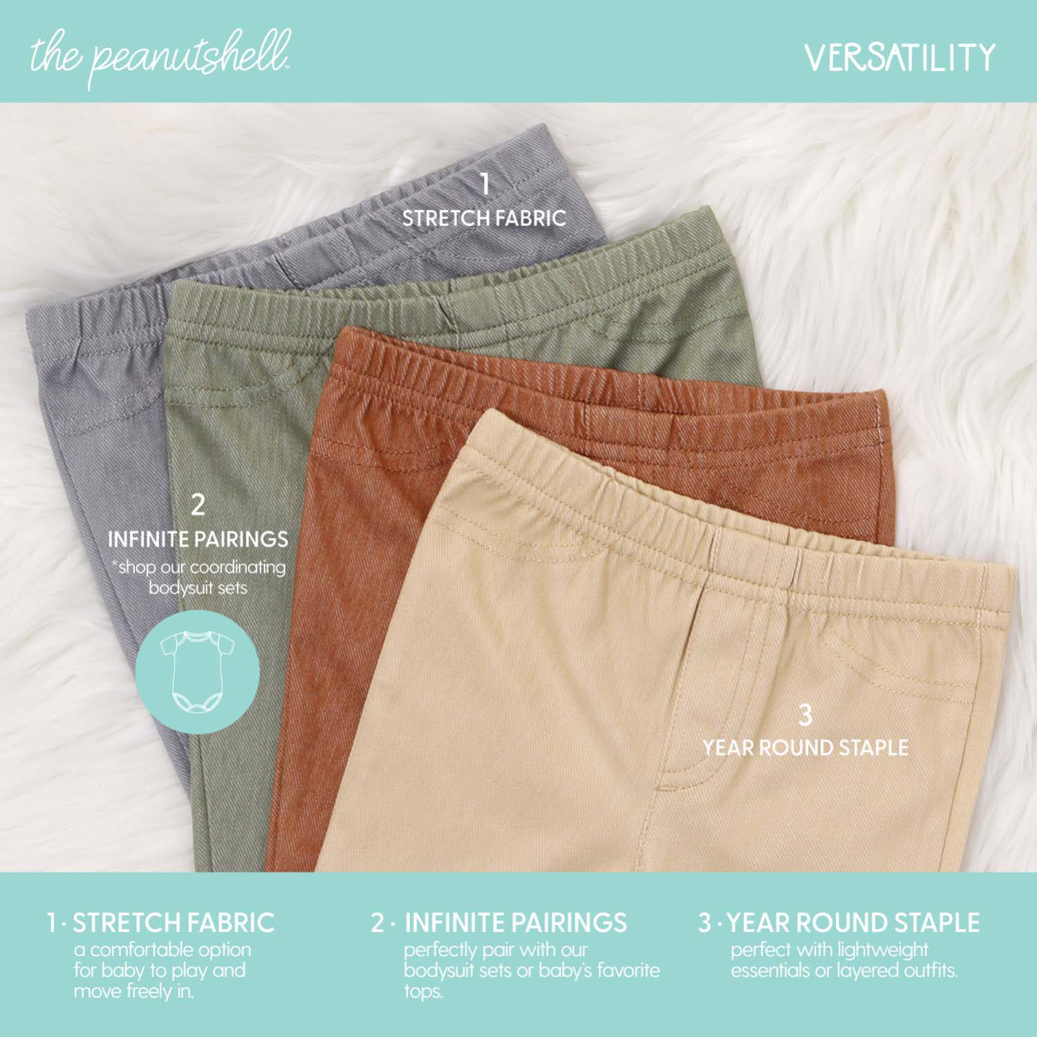 The Peanutshell Baby Unisex Easy-on + Easy-off Mid Rise Straight Regular Fit Pull-On Pant
