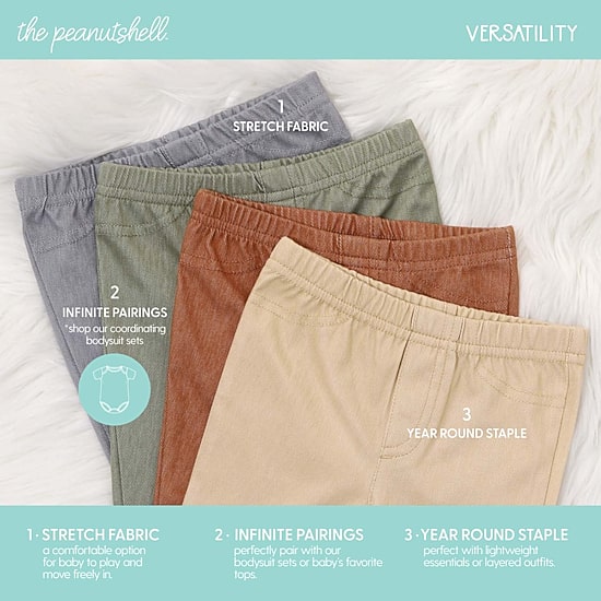 The Peanutshell Baby Unisex Easy-on + Easy-off Mid Rise Straight Regular Fit Pull-On Pant