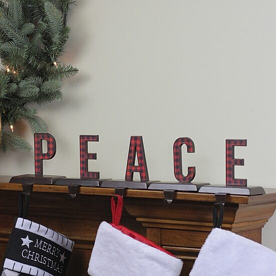 Northlight 6" Buffalo Plaid “Peace" Christmas Stocking Holder