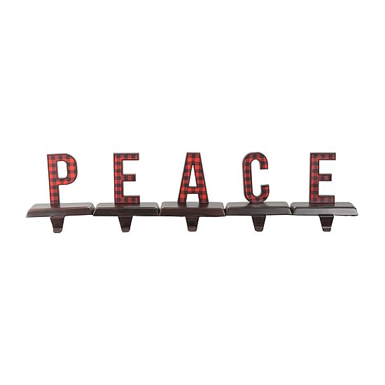 Northlight 6" Buffalo Plaid “Peace" Christmas Stocking Holder