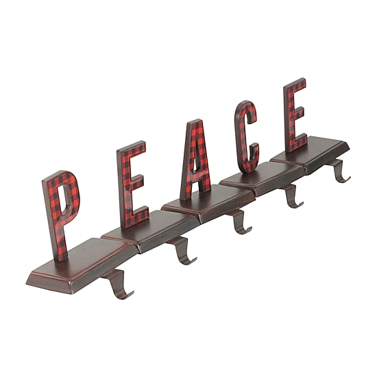 Northlight 6" Buffalo Plaid “Peace" Christmas Stocking Holder