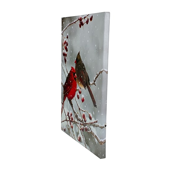 Northlight 16" Lighted Red Cardinals And Berries Canvas Art
